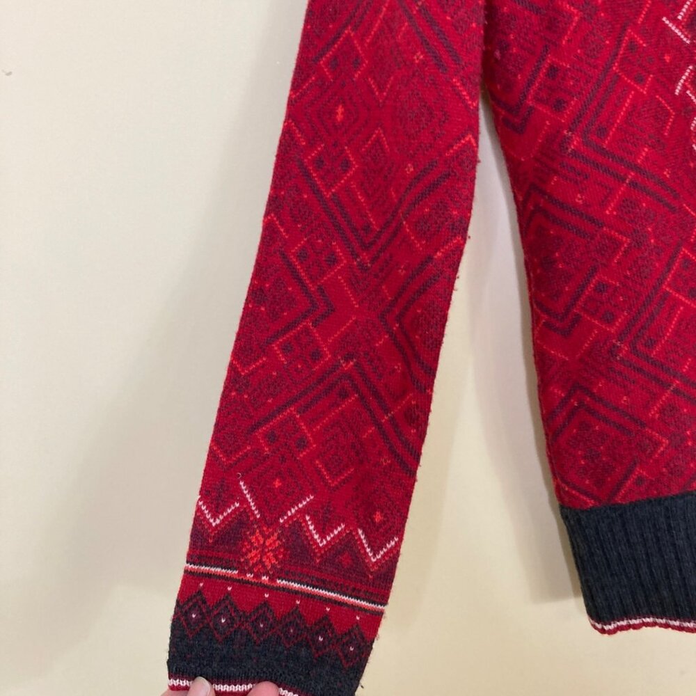 Eddie Bauer Womens Red & Gray Nordic Full-Zip Cardigan Sweater Small Merino Wool - Picture 6 of 13